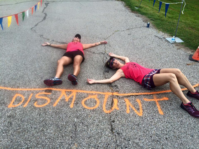 Susan Martinac and Laura Bloxom put all of their effort into the Chris Brown Duathlon
